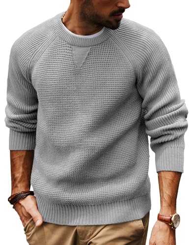PJ PAUL JONES Herren Waffelpullover Winter Slim Fit Strickpullover Langarm Strickpullover Sweatshirts XL Grau von PJ PAUL JONES