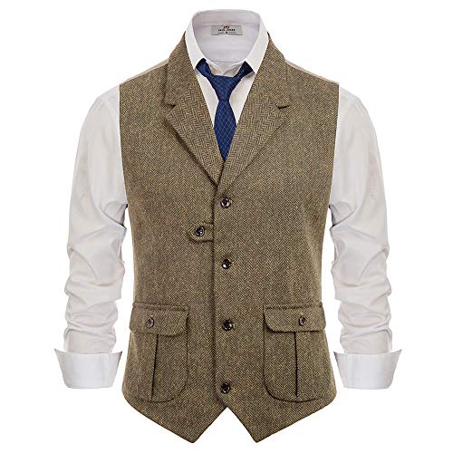 PJ PAUL JONES Herren-Weste, Fischgrätenmuster, Tweed-Wollmischung, schmale Passform, B-Kaffee, Medium PJ PAUL JONES Herren-Weste, Fischgrätenmuster, Tweed-Wollmischung, schmale Passform, B-Kaffee, Medium von PJ PAUL JONES