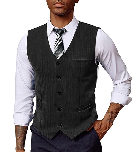 PJ PAUL JONES Herren Weste Regular Fit V Ausschnitt Anzugweste Herringbone Westen für Hochzeit (Schwarz, M) von PJ PAUL JONES