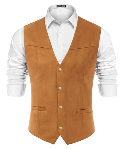 PJ PAUL JONES Herren Western Cowboy Anzug Weste Slim Fit Kunstleder Kleid Westen Weste für Hochzeit, Rotbraun, Medium PJ PAUL JONES Herren Western Cowboy Anzug Weste Slim Fit Kunstleder Kleid Westen Weste für Hochzeit, Rotbraun, Medium von PJ PAUL JONES