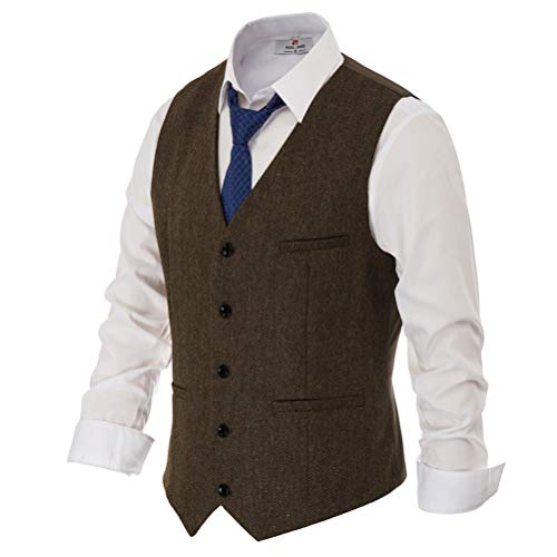 PJ PAUL JONES Herren Western Herringbone Tweed Anzug Weste Wollmischung V Ausschnitt Slim Fit Weste, Brown, XX-Large PJ PAUL JONES Herren Western Herringbone Tweed Anzug Weste Wollmischung V Ausschnitt Slim Fit Weste, Brown, XX-Large von PJ PAUL JONES