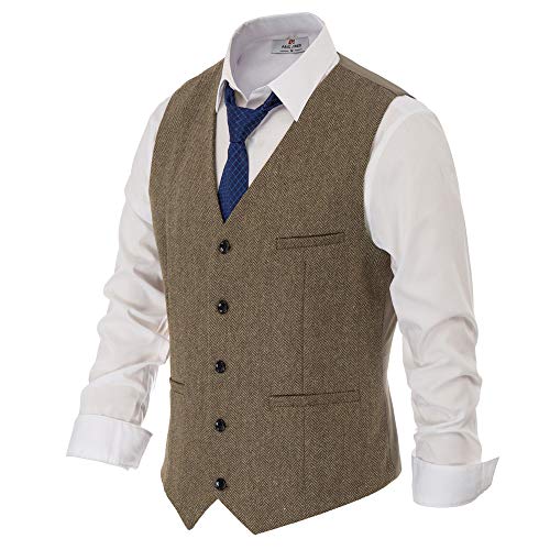 PJ PAUL JONES Herren Western Herringbone Tweed Anzug Weste Wollmischung V Ausschnitt Slim Fit Weste, Kaffee, XX-Large PJ PAUL JONES Herren Western Herringbone Tweed Anzug Weste Wollmischung V Ausschnitt Slim Fit Weste, Kaffee, XX-Large von PJ PAUL JONES