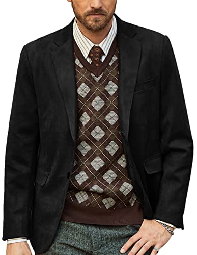 PJ Paul Jones Herren Wildleder Blazer Jacke Casual 2 Knöpfe Sport Blazer Mantel mit Taschen, schwarz, XL von PJ PAUL JONES