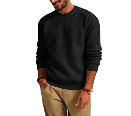 PJ PAUL JONES Herren Winterpullover Basic Crew Neck Waffelmuster Strickpullover Schwarz XXL von PJ PAUL JONES