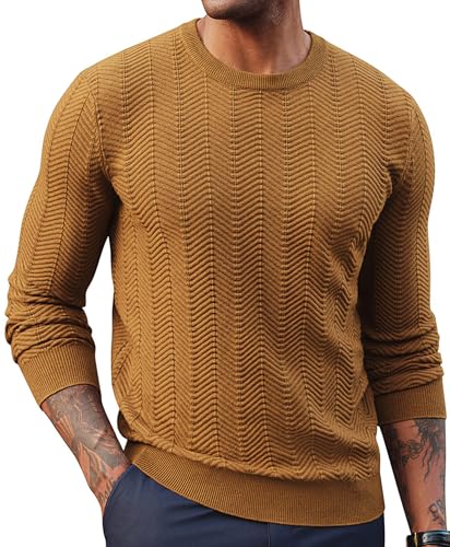 PJ PAUL JONES Herren Winterpullover Langarm Einfarbig Feinstrick Sweatshirts mit Rundhals Strickpullover Modische Oberteil Braun, L von PJ PAUL JONES