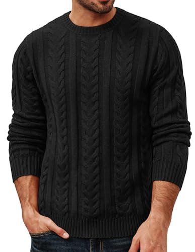 PJ PAUL JONES Herren Zopfmuster Strickpullover Rundhals Pullover Pulli Herren Casual Langarm Sweater XL Schwarz von PJ PAUL JONES