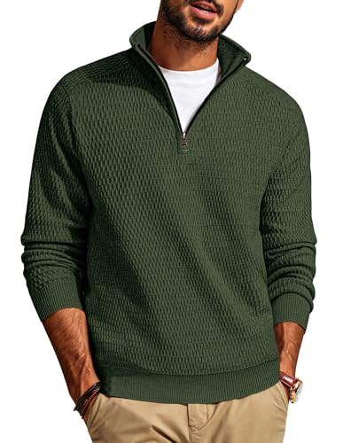 PJ PAUL JONES Herrenpullover Troyer mit Reißverschluss Stehkragen Strickpullover V Ausschnitt Olivgrün XL von PJ PAUL JONES