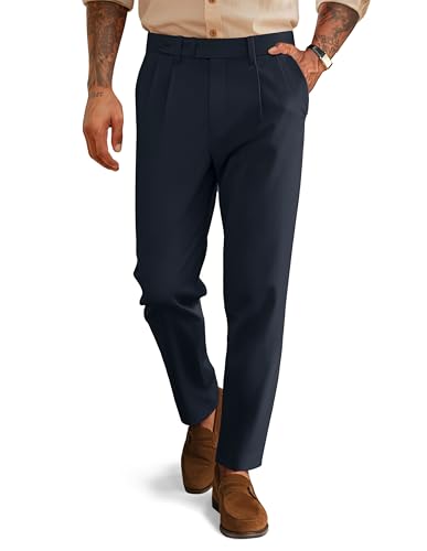 PJ PAUL JONES Leichte Extended Waist Herren Vintage Hosen Tapered Fit Pleated Casual Dress Slacks for Work Events Marineblau L von PJ PAUL JONES
