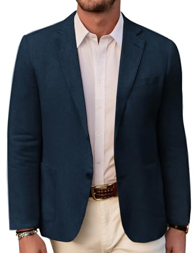 PJ PAUL JONES Leinen Blazer Herren Sommer Leicht Sakko Sportlich Slim Fit Blazer Marine, X-Large von PJ PAUL JONES