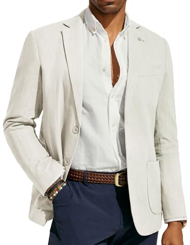 PJ PAUL JONES Leinen Sakko Herren Sportlich Regular Fit Freizeit Modern Business Anzugjacke (Weiß, XL) von PJ PAUL JONES