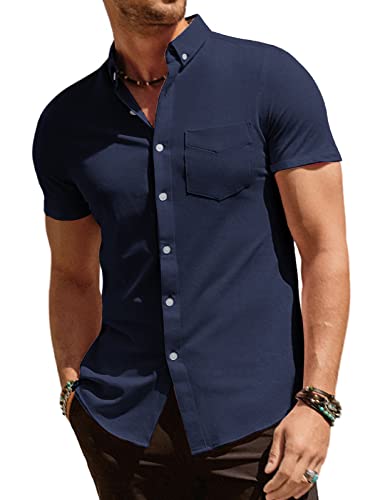 PJ PAUL JONES Herren Button-Down-Shirt, kurzärmelig, normale Passform, lässig, Baumwolle, Oxford-Hemden, Marineblau, XX-Large von PJ PAUL JONES