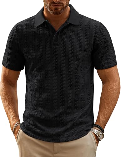 Herren Poloshirt Sportlich Casual T Shirts Herren Kurzarm Golf Polo Shirt Schwarz XL von PJ PAUL JONES