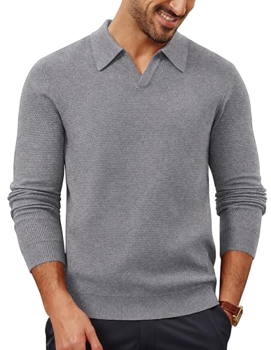 PJ PAUL JONES Poloshirt Herren Langarm Strickpullover V Ausschnitt Herren Pullover Dunkelgrau L von PJ PAUL JONES