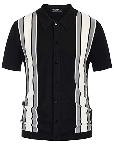 PJ PAUL JONES Herren Poloshirt Basic Gestreift Kontrast Sommer Regular Fit Golf Shirt für Sport (Schwarz, L) von PJ PAUL JONES