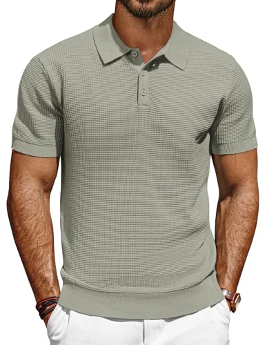 PJ PAUL JONES Poloshirts für Herren, kurzärmelig, lässig, gestrickt, Waffelstruktur, Poloshirt, Golfshirt, kakigrün, XX-Large von PJ PAUL JONES