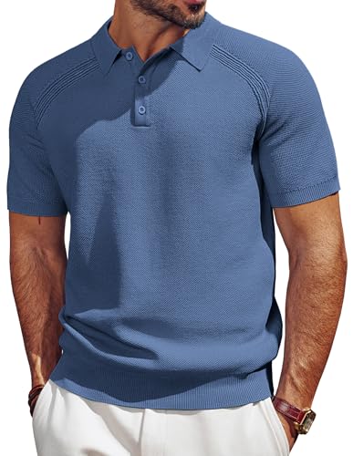PJ PAUL JONES Poloshirts für Herren Kurzarm Casual Strick Polo Polohemd Herren Button Down Sommer Blau M von PJ PAUL JONES