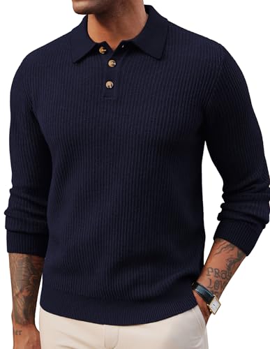 PJ PAUL JONES Pullover Herren Strick Polo Langarm V Ausschnitt Pulli Strickpullover S Marineblau von PJ PAUL JONES