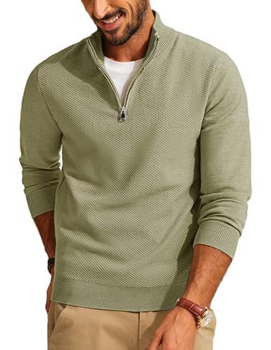 PJ PAUL JONES Pullover Herren Strickpullover 1/4 Zip Regular Fit Feinstrick Winterpullover (Hellgrün, XXL) von PJ PAUL JONES