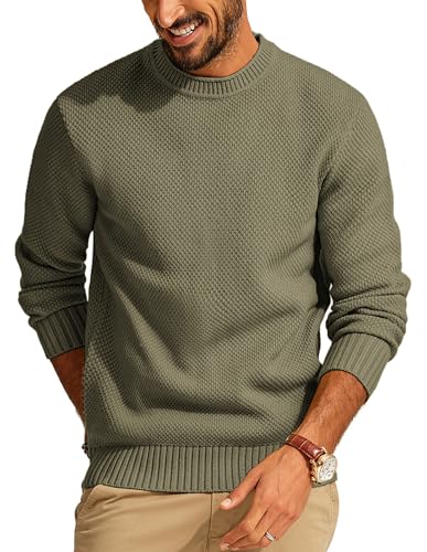 PJ PAUL JONES Pullover Herren Strickpullover Regular Fit Feinstrick Ribbed Pullover Sweater mit Rundhals (Graugrün, L) von PJ PAUL JONES