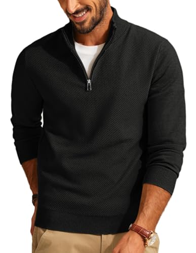 PJ PAUL JONES Pullover Herren Troyer Strickpullover 1/4 Zip Pulli Warmer Winter Pullover mit Stehkragen (Schwarz, XXL) von PJ PAUL JONES