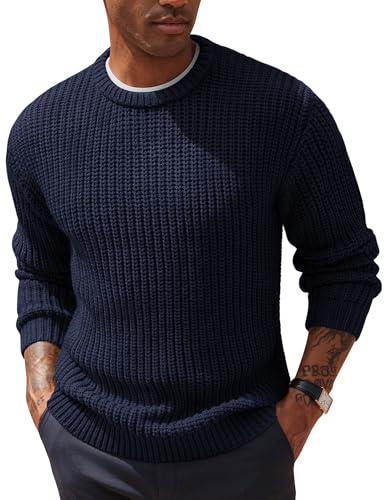 PJ PAUL JONES Pullover Herren Winter Strickpullover Regular Fit Grobstrick Pulli mit Rundhals Marineblau XL von PJ PAUL JONES