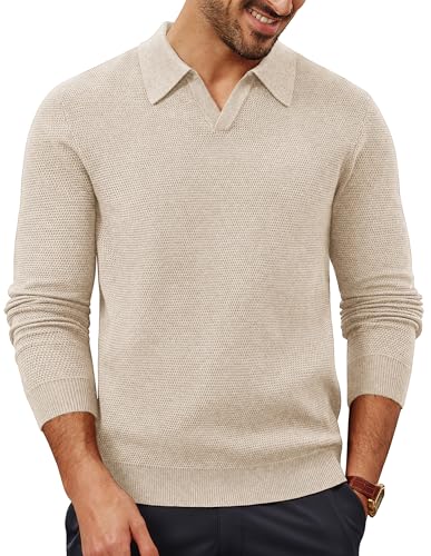 PJ PAUL JONES Pullover Herren Winter mit Polokragen Strickpullover V Ausschnitt Aprikose M von PJ PAUL JONES