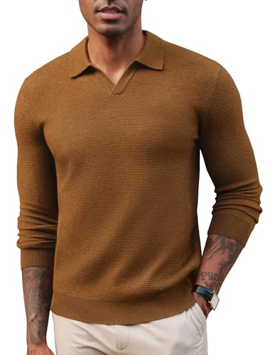 PJ PAUL JONES Pullover Herren Winter mit Polokragen Strickpullover V Ausschnitt Braun L von PJ PAUL JONES