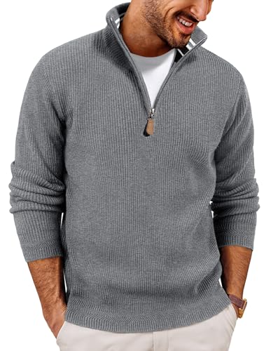 PJ PAUL JONES Pullover Herren mit Half Reißverschluss Arbeitspullover V Ausschnitt Troyer Pullover M Dunkelgrau von PJ PAUL JONES