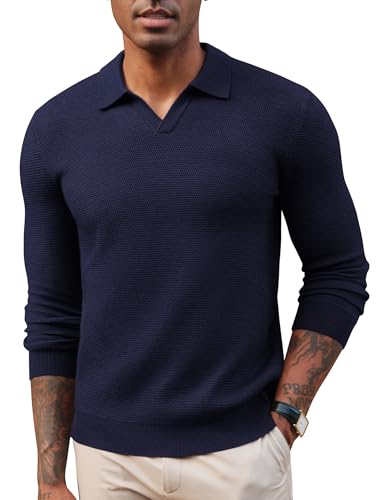 PJ PAUL JONES Pullover Herren mit Polokragen Strickpullover Langarm V Ausschnitt Marineblau M von PJ PAUL JONES
