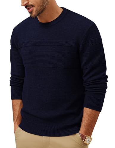 PJ PAUL JONES Pullover Herren mit Rundhals Strickpullover Feinstrick Winterpullover Einfarbig Marineblau M von PJ PAUL JONES