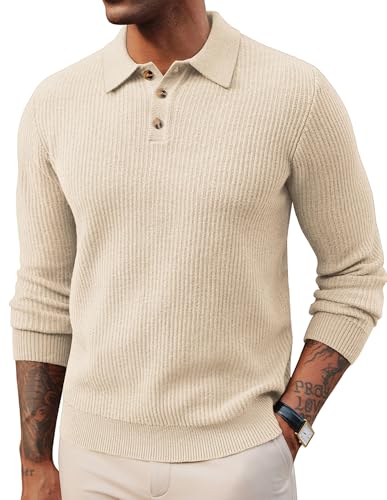 PJ PAUL JONES Pullover Herren mit V Ausschnitt Langarm Polokragen Strickpullover Sweater M Aprikose von PJ PAUL JONES