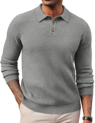 PJ PAUL JONES Pullover Herren mit V Ausschnitt Langarm Polokragen Strickpullover Sweater M Dunkelgrau von PJ PAUL JONES