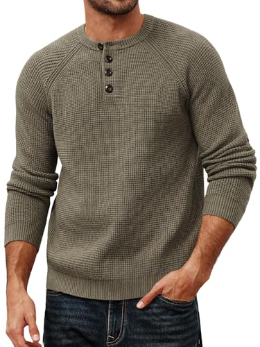 PJ PAUL JONES Henley Pullover Herren Langarm Waffelmuster EIN MustHave Für Den Herbst Winter Khaki M von PJ PAUL JONES