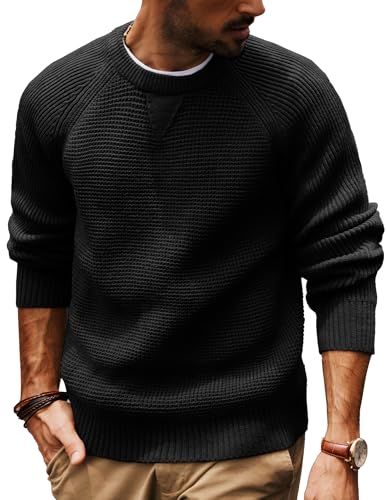 PJ PAUL JONES Pullover für Herren Strickpullover Waffel Pullover mit Rundhalsausschnitt Sweater S Schwarz von PJ PAUL JONES