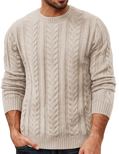 PJ PAUL JONES Pullover für Herren Zopfmuster Strickpullover mit Rundhalsausschnitt Pullover Winter L Aprikose von PJ PAUL JONES