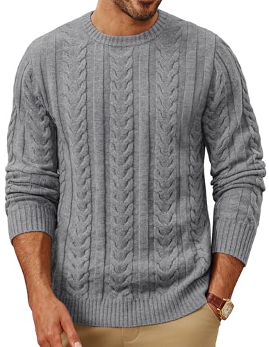 PJ PAUL JONES Pullover für Herren Zopfmuster Strickpullover mit Rundhalsausschnitt Pullover Winter L Dunkelgrau von PJ PAUL JONES