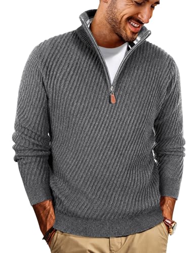 PJ PAUL JONES Pullover für Herren mit Reissverschluss Strickpullover Herrenpullover Troyer Pullover Dunkelgrau XXL von PJ PAUL JONES