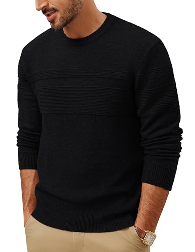 PJ PAUL JONES Pullover für Herren mit Rundhals Feinstrick Strickpullover Einfarbig Pulli Schwarz M von PJ PAUL JONES