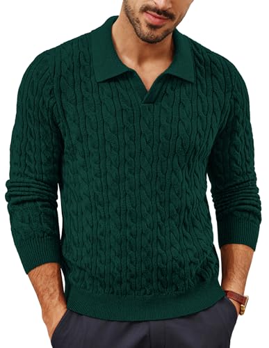PJ PAUL JONES Pullover für Herren mit V Ausschnitt Zopfmuster Strickpullover Troyer Pullover Herren L Grün von PJ PAUL JONES