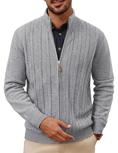 PJ PAUL JONES Pullover & Strickjacken für Herren Full Zip Cardigan Slim Fit Silbergrau L von PJ PAUL JONES