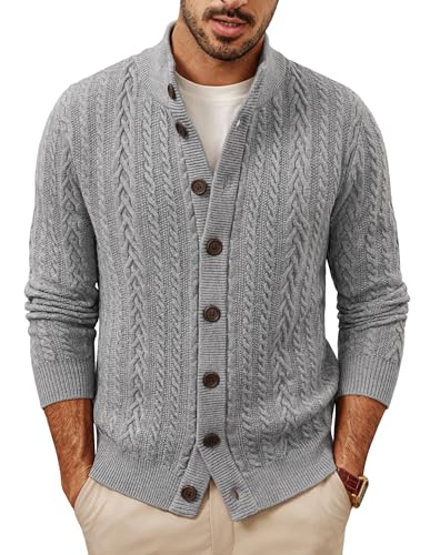 PJ PAUL JONES Pullover & Strickjacken für Herren Knopfleiste Stehkragen Cardigan Grobstrick Grau XXL von PJ PAUL JONES