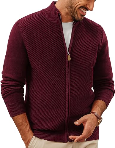 PJ PAUL JONES Pullover & Strickjacken für Herren Warm Dicke Cardigan mit Reißverschluss und Stehkragen Rot XXL von PJ PAUL JONES