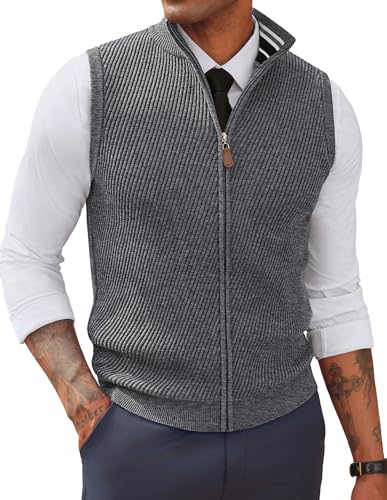 PJ PAUL JONES Pullunder Herren Ärmellos V Ausschnitt Business Strickweste Elegant mit Reißverschluss Grau XXL von PJ PAUL JONES