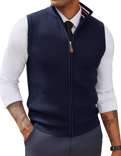 PJ PAUL JONES Pullunder Herren Ärmellos V Ausschnitt Business Strickweste Elegant mit Reißverschluss Marineblau XXL von PJ PAUL JONES