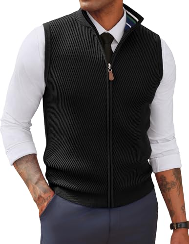 PJ PAUL JONES Pullunder Herren Ärmellos V Ausschnitt Business Strickweste Elegant mit Reißverschluss Schwarz XXL von PJ PAUL JONES