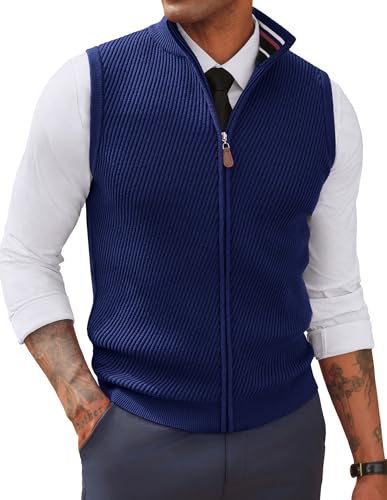 PJ PAUL JONES Pullunder Herren V Ausschnitt Ärmellose Strickweste mit Stehkragen und Reißverschluss Königsblau L von PJ PAUL JONES