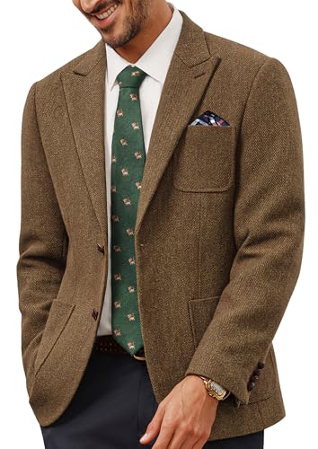PJ PAUL JONES Herren Sakko Blazer Tweed Vintage Sportlich Anzugjacke Regular Fit Sportsakko Winter(Braun,L) von PJ PAUL JONES