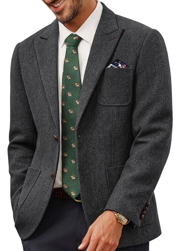 PJ PAUL JONES Sakko Herren Modern Wolle Winter Business 2 Knöpfe Freizeit Regular Fit Blazer Anzugjacke(Dunkelgrau,L) von PJ PAUL JONES