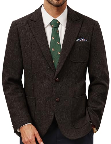 PJ PAUL JONES Herren Harris Tweed Sakko Regular Fit Langarm Vintage Freizeit Business Blazer Anzugjacke (Dunkelbraun,XXL) von PJ PAUL JONES