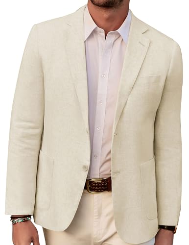 PJ PAUL JONES Sakko Herren Leinen Casual Blazer Regular Fit Formelle Business Anzugjacke für Freizeit (Aprikose, S) von PJ PAUL JONES